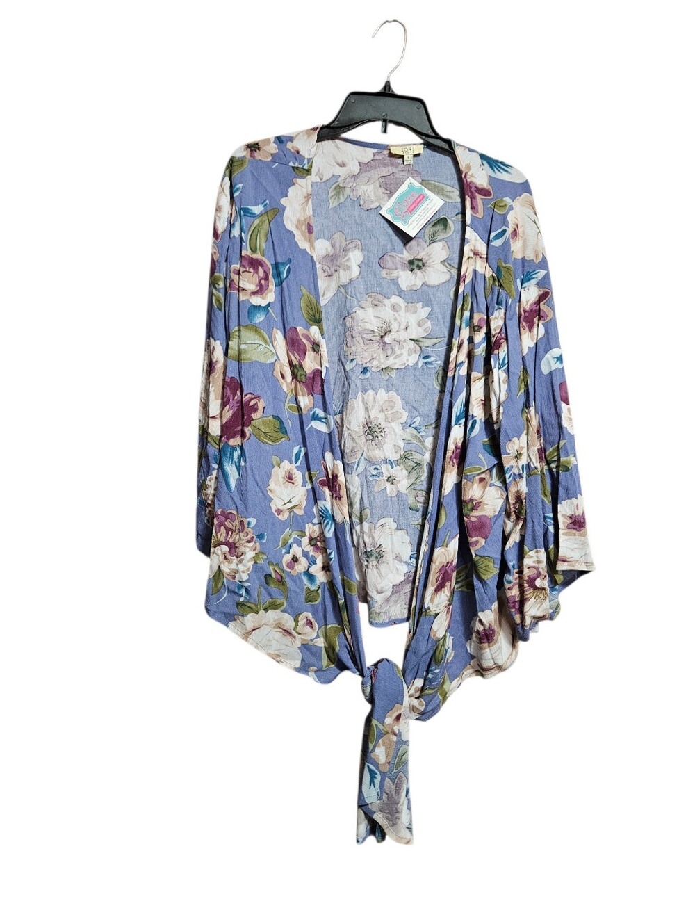 Kori Tie Open Front kimono Flutter Sleeve Floral Size Large!